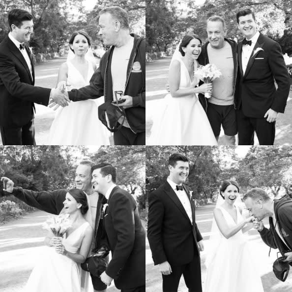 Tom Hanks and bride and groom in Central Park