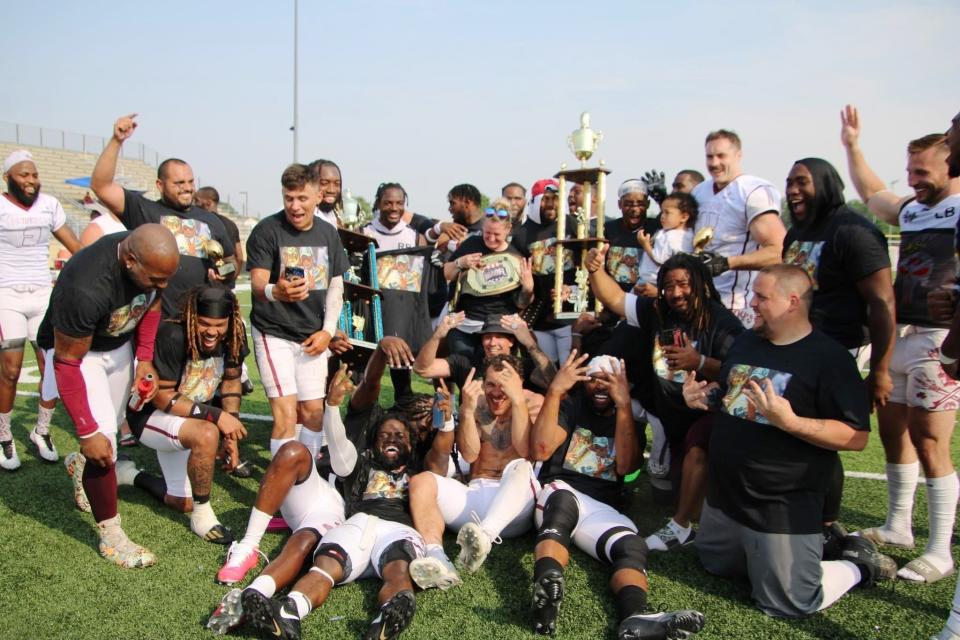 The Peoria Punishers celebrate their fourth consecutive Mid-American 8-man Football League Championship during the summer of 2023. Now the semipro adult team is headed to a national title game in Minnesota.