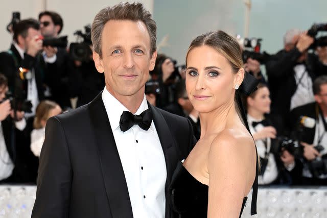 <p>Jamie McCarthy/Getty</p> Seth Meyers and Alexi Ashe attend the 2023 Met Gala