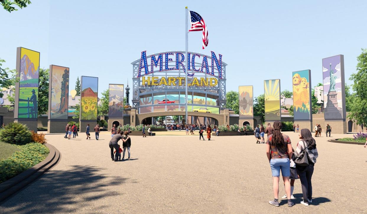 Drawing of entry to American Heartland Theme park and resort planned for Vinita.