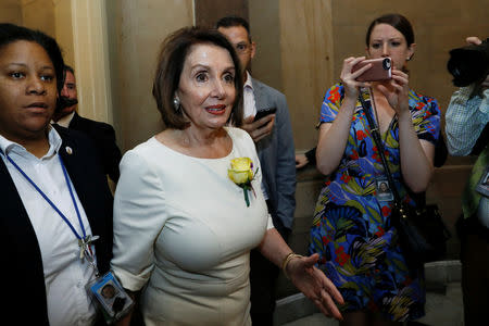 House Speaker Nancy Pelosi (D-CA) departs following a closed meeting at her office with Congressional leaders and Trump administration representatives on Capitol Hill in Washington, U.S., May 21, 2019. REUTERS/Kevin Lamarque