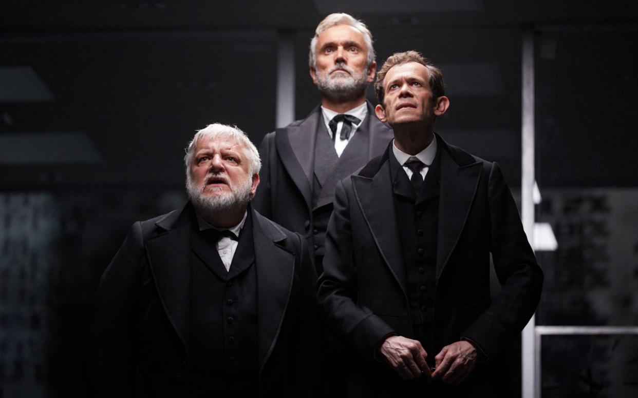 Simon Russell Beale, Ben Miles and Adam Godley in The Lehman Trilogy  - Photo by Mark Douet