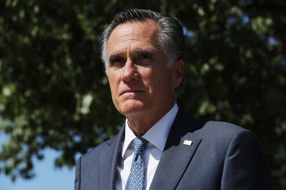 WASHINGTON, DC - SEPTEMBER 22: Sen. Mitt Romney (R-UT) leaves a meeting of GOP senators at the National Republican Senatorial Committee offices September 22, 2020 in Washington, DC. Romney announced that he would support the effort by the Republican-controlled Senate to confirm someone to fill the Supreme Court seat left vacant after the passing of Associate Justice Ruth Bader Ginsburg. (Photo by Chip Somodevilla/Getty Images)