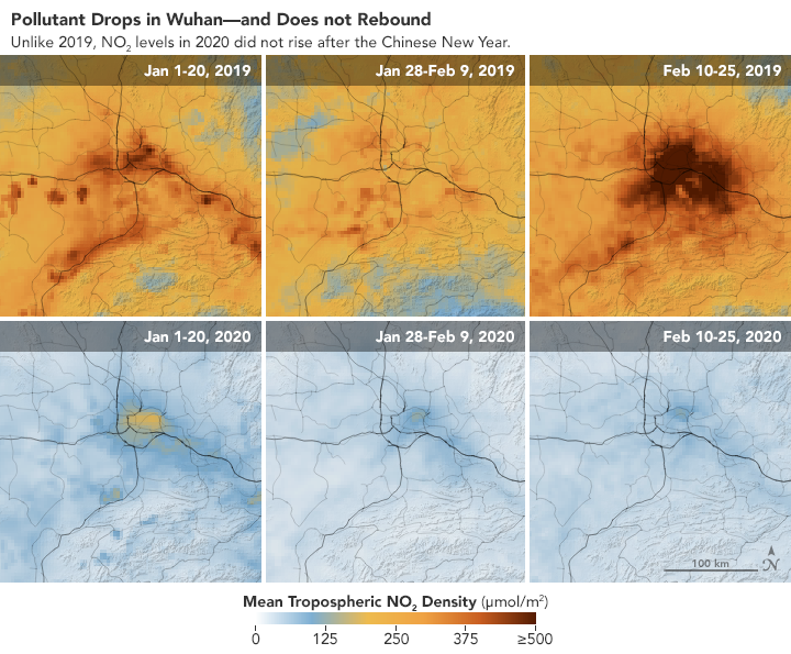 A map showing how Wuhan has changed since January (Picture: Nasa/European Space Agency)