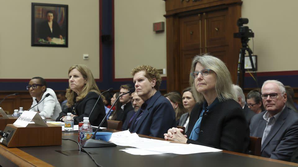 Harvard University President Claudine Gay, University of Pennsylvania President Liz Magill, President of University of Pennsylvania, American University professor of history and Jewish Studies Pamela Nadell and MIT President Sally Kornbluth testify before the House Education Committee hearing to investigate antisemitism on college campuses. - Kevin Dietsch/Getty Images North America/Getty Images