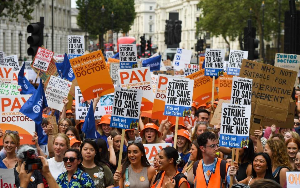 Junior doctors rally near Downing Street while striking in August