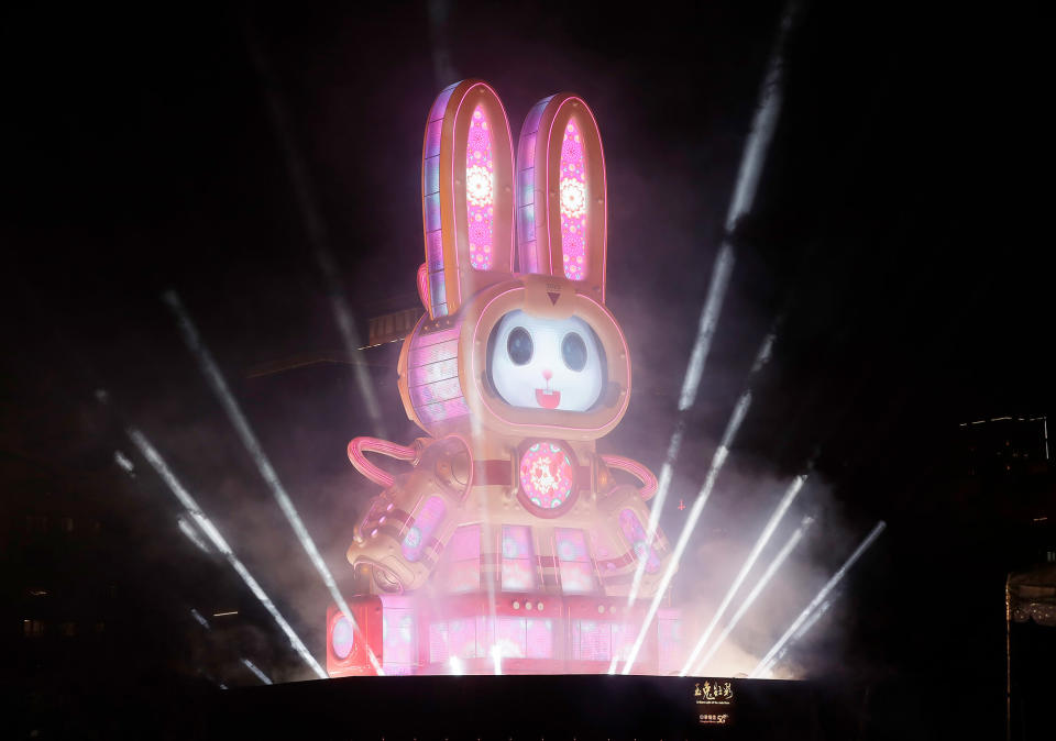 A rabbit statue lantern is on display for Lunar New Year in Taipei, Taiwan, Feb. 5, 2023.