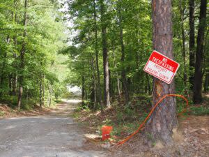  The road to the site of the future homelessness village in Pulaski County on May 14, 2024. (Mary Hennigan/Arkansas Advocate)