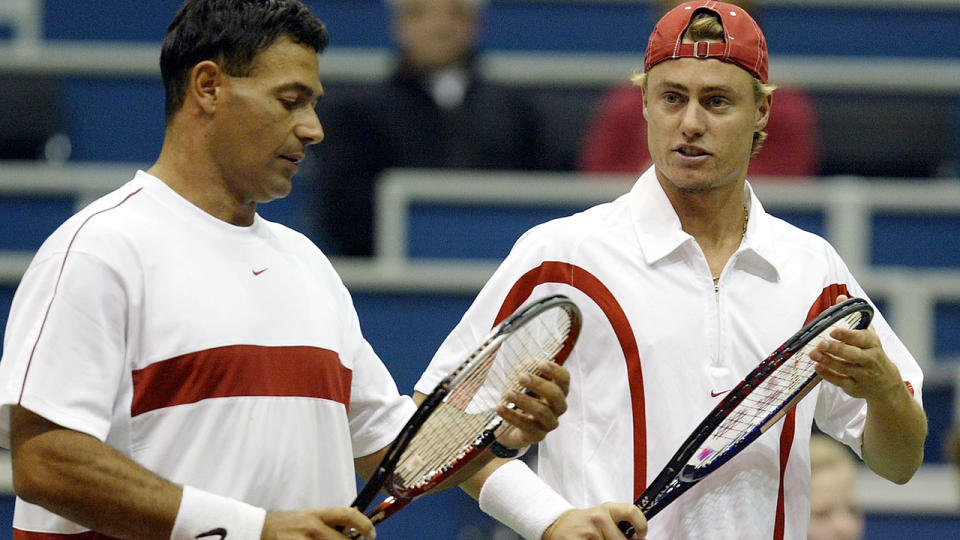 Lleyton Hewitt and Roger Rasheed in 2004. (Photo by Ian Walton/Getty Images)