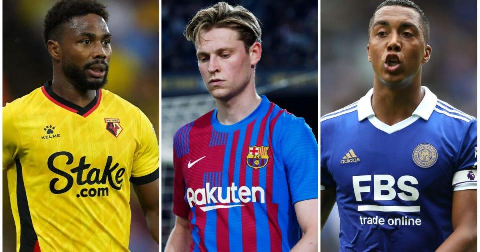 Watford striker Emmanuel Dennis, Barcelona's Frenkie De Jong and Leicester midfielder Youri Tielemans. Credit: PA Images