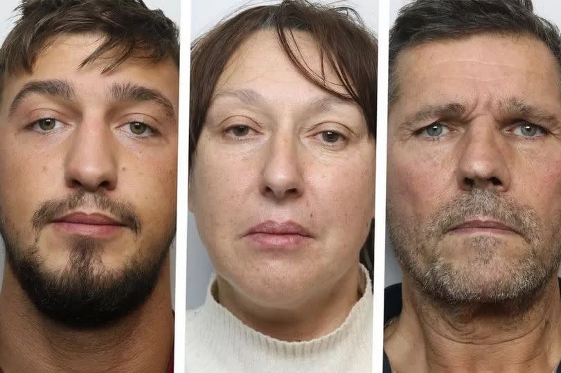 Police custody photographs of (left to right) Sampson, Lynne, and Stephen Leyson