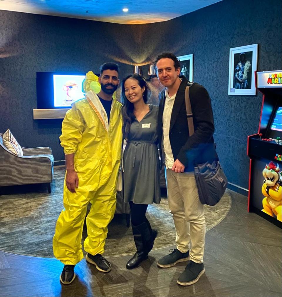 Vishaal Hindocha, co-founder of Arcade Apes, Crypto-influencer Sang Vu and Yahoo Finance&#39;s Brian McGleenon