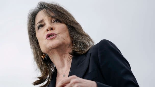 PHOTO: Marianne Williamson speaks as she endorses then-Democratic presidential candidate Sen. Bernie Sanders (I-VT) during a campaign rally at Vic Mathias Shores Park on Feb. 23, 2020 in Austin, Texas. (Drew Angerer/Getty Images, FILE)