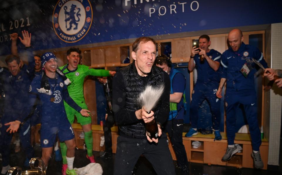 Thomas Tuchel, Manager of Chelsea celebrates in the dressing room after winning the UEFA Champions League Final between Manchester City and Chelsea FC - Getty Images