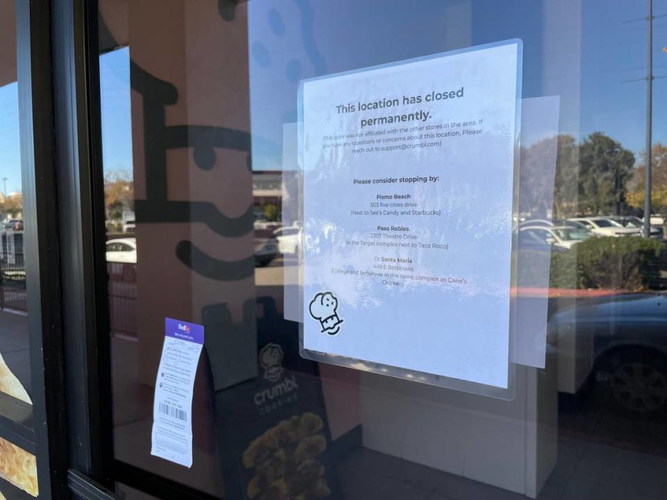 After only four months, Crumbl Cookies abruptly shuttered its San Luis Obispo location in December 2023. A sign posted on the door of the 481 Madonna Road shop said the location “has closed permanently.”