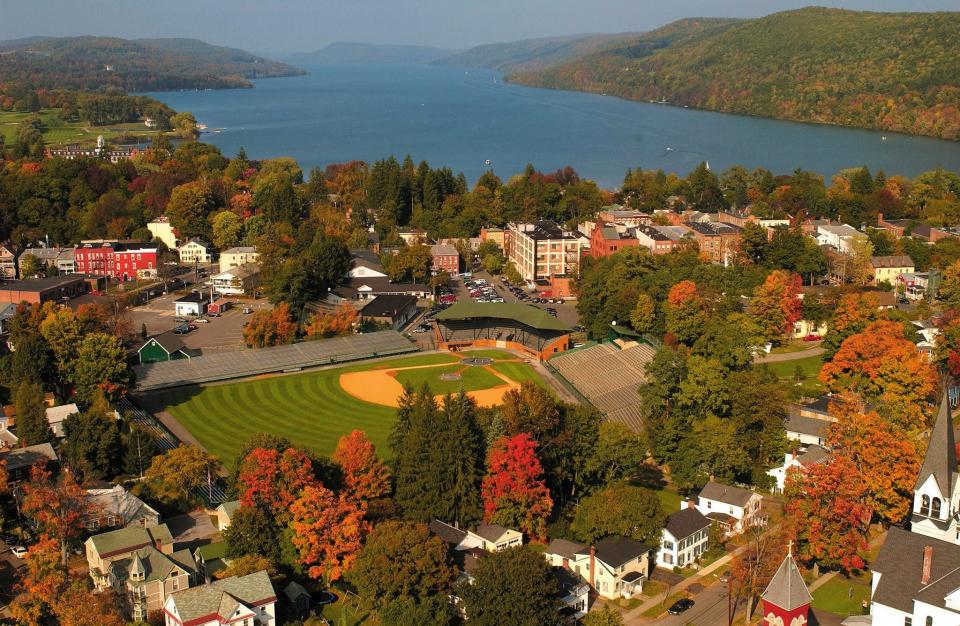 Fall foliage in all its glory can be found at The Otesaga Resort Hotel in Cooperstown.