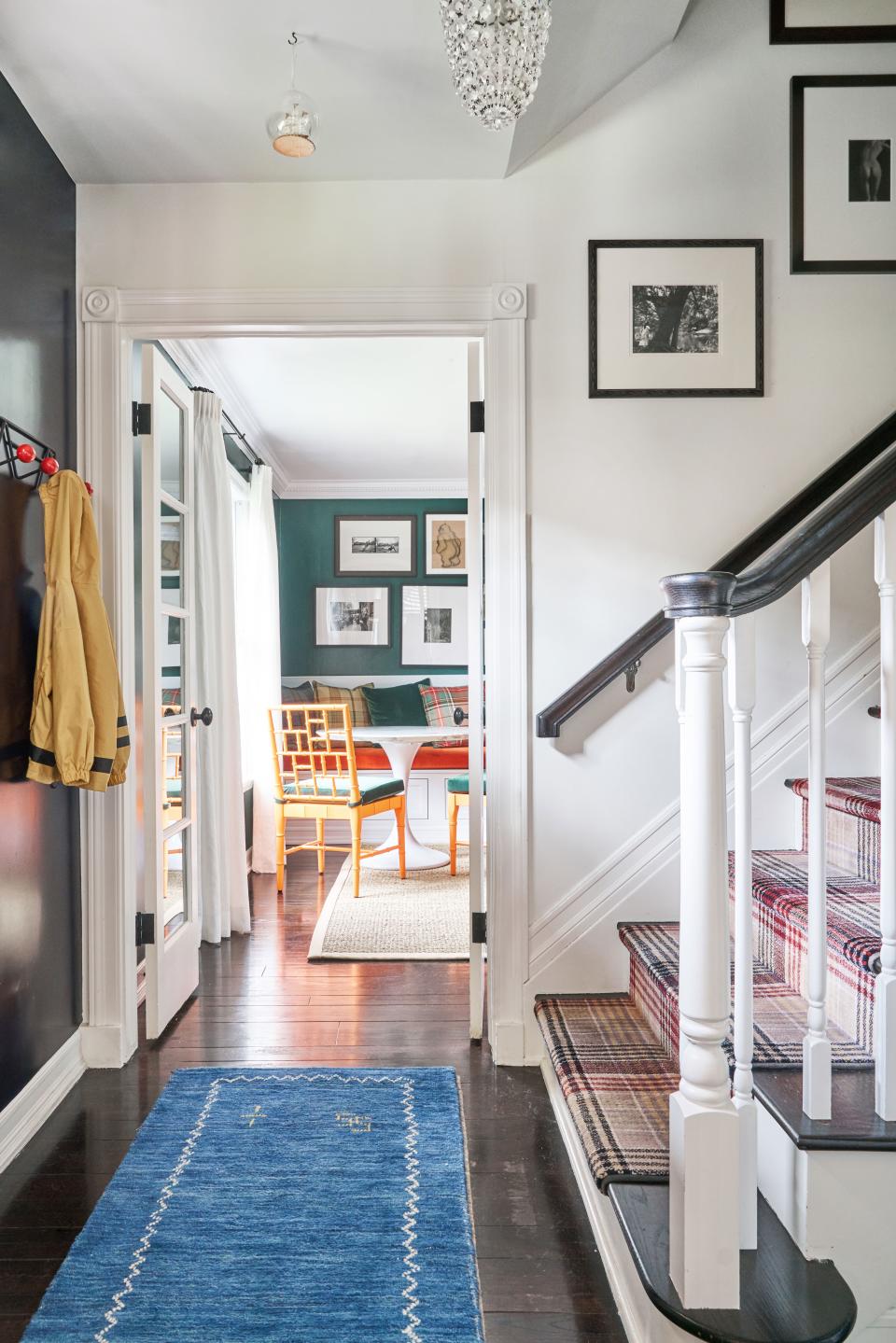 In actress Selma Blair's L.A. home, designer Bryan Wark lacquered the tiny entryway in Benjamin Moore's Polo Blue, a color that appears throughout the house. "I used to be like, sorry this entryway is like an old brownstone because when you open the door, you're upstairs already," Blair says. "But now the whole house has a sense of humor and a really great story to tell."