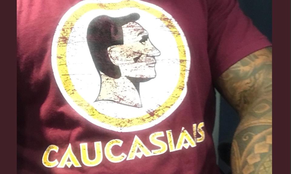 Frederick Joseph is looking ramp up the pressure on Redskins owner Daniel Snyder with a campaign featuring “Caucasians” T-shirts. (Twitter/<span class="username u-dir"><a href="https://twitter.com/FredTJoseph" class="link " rel="nofollow noopener" target="_blank" data-ylk="slk:@FredTJoseph;elm:context_link;itc:0;sec:content-canvas">@FredTJoseph</a>)</span>