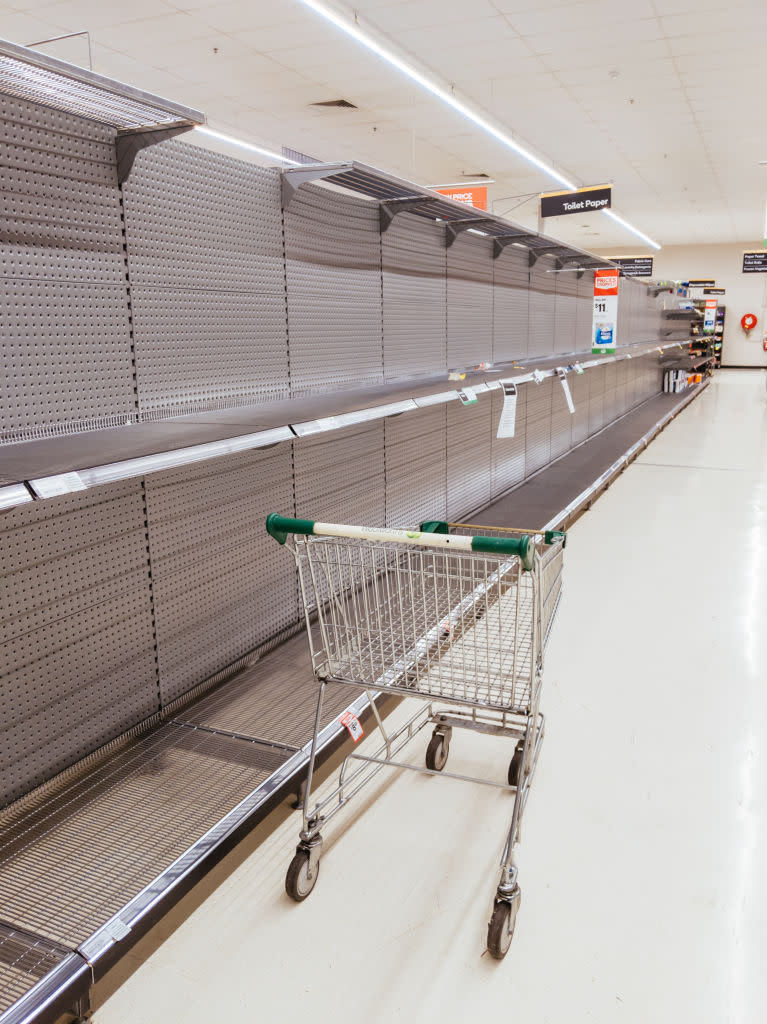 Empty shelves in a Woolworths store amid the coronavirus crisis. 