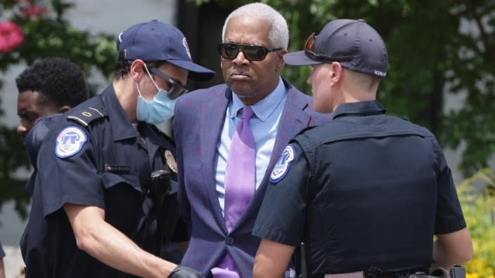 Georgia Rep. Hank Johnson (center) is arrested by U.S. Capitol Police during a “Brothers Day of Action on Capitol Hill” protest event outside Hart Senate Office Building Thursday in Washington, D.C. (Photo by Alex Wong/Getty Images)