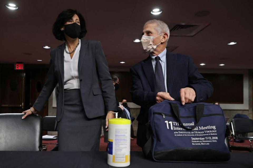 Drs Rochelle Walensky and Anthony Fauci at a Senate hearing (Getty Images)