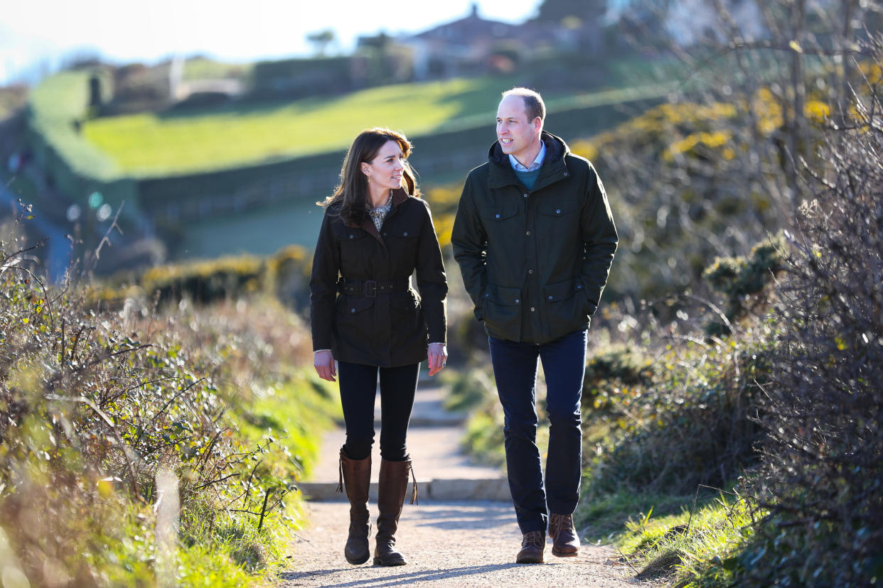 DUBLIN, IRELAND - MARCH 04: Prince William, Duke of Cambridge and Catherine, Duchess of Cambridge walk the cliff walk at Howth on March 04, 2020 in Dublin, Ireland. (Photo by Julien Behal/Pool/Samir Hussein/WireImage)