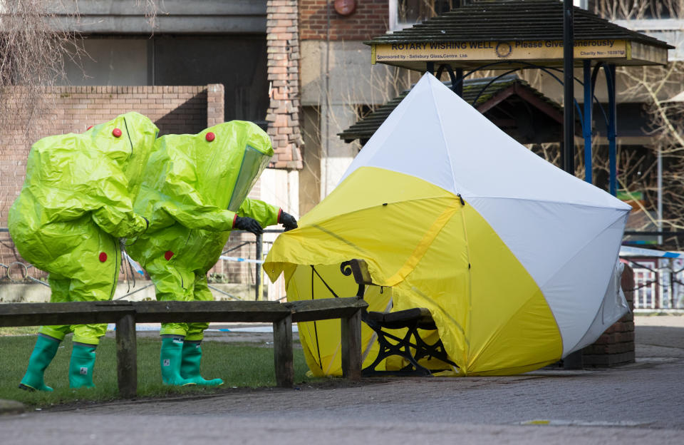 The site where ex-spy Sergei Skripal and his daughter were found critically wounded in Salisbury, England