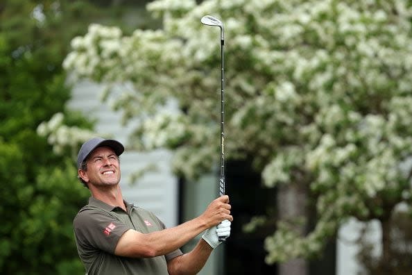 AUGUSTA, GEORGIA - APRIL 10: Adam Scott of Australia plays his shot from the third tee during the Par Three Contest prior to the 2024 Masters Tournament at Augusta National Golf Club on April 10, 2024 in Augusta, Georgia. (Photo by Jamie Squire/Getty Images) (Photo by Jamie Squire/Getty Images)