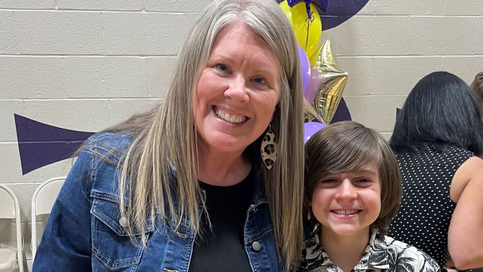 Daken Kramer and his teacher, Kristi Haley, who served as his "inspiration" for the fundraiser. - Courtesy Vanessa Kramer