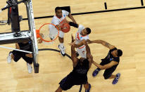 PITTSBURGH, PA - MARCH 17: Kris Joseph #32 and James Southerland #43 of the Syracuse Orange reach for a rebound against Thomas Gipson #42 of the Kansas State Wildcats during the third round of the 2012 NCAA Men's Basketball Tournament at Consol Energy Center on March 17, 2012 in Pittsburgh, Pennsylvania. (Photo by Gregory Shamus/Getty Images)