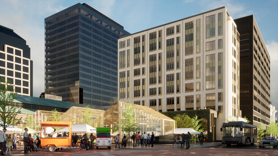 A new $175 million development will bring 410 apartment units, office and retail space to the area surrounding City Market downtown.