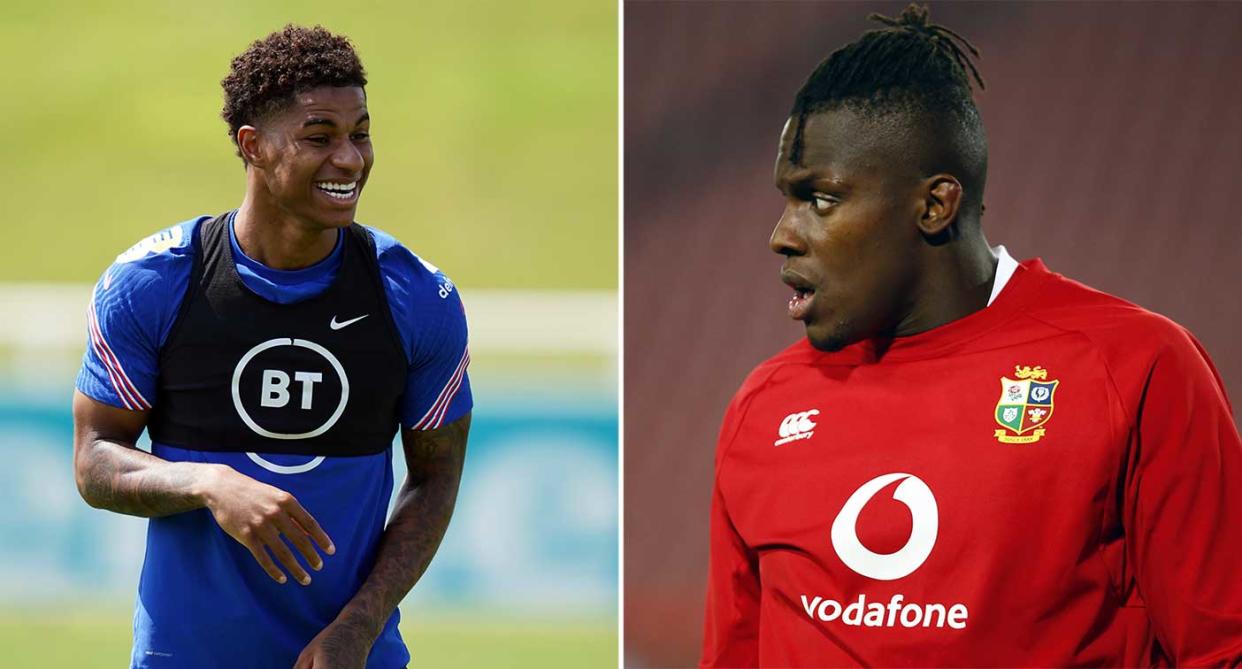 Marcus Rashford (left) and rugby star Mario Itoje. (PA)