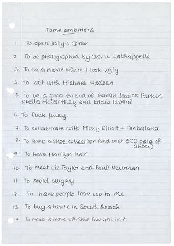 <p>Courtesy of HarperCollins</p> Amy Winehouse's list of ambitions.