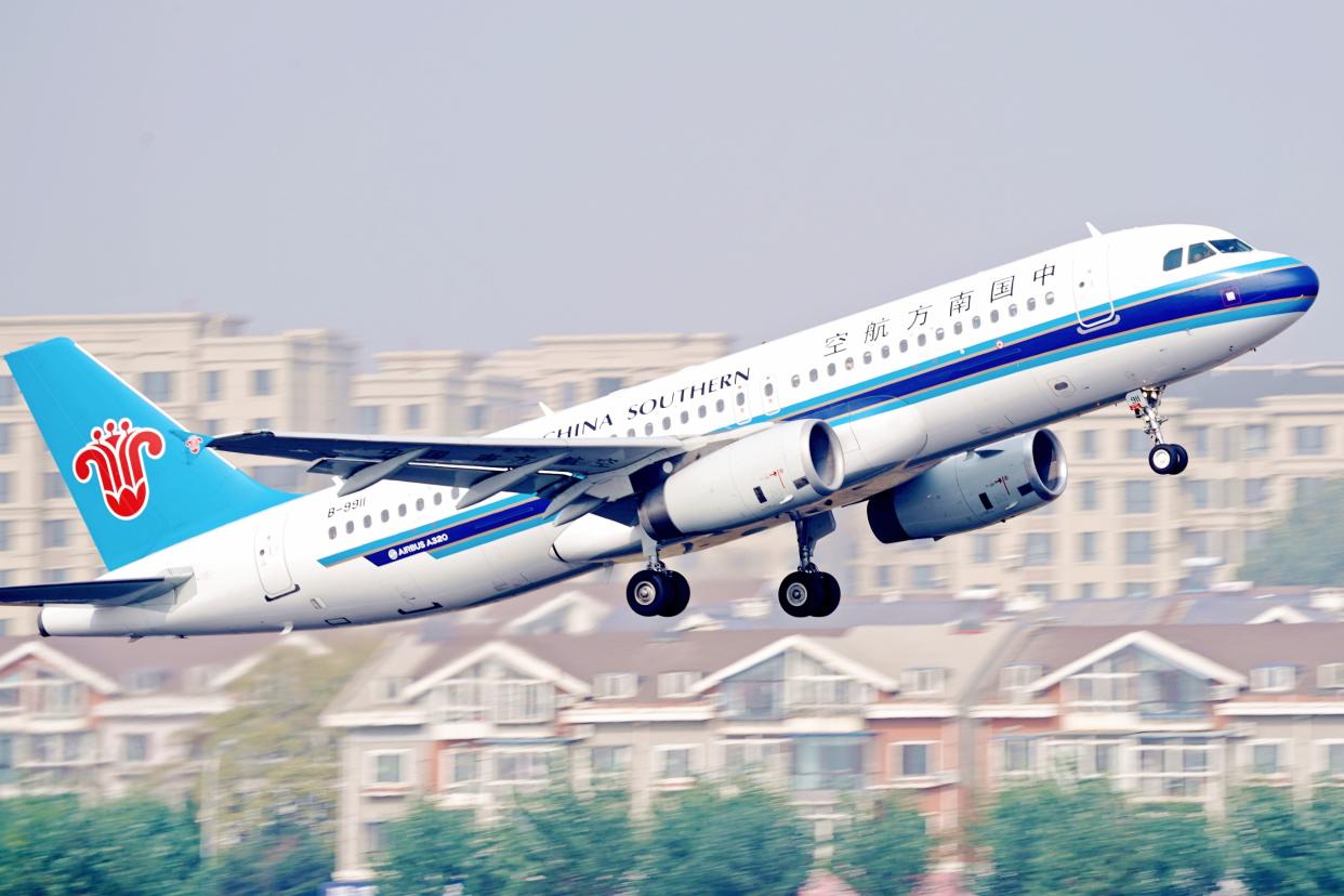 A plane of China Southern Airlines taking off from Zhoushuizi International Airport in Dalian, northeast China's Liaoning Province.