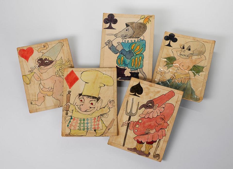 <div class="inline-image__caption"><p>Maurice Sendak (1928-2012), 5 Playing cards (The Love for Three Oranges), 1982, watercolor and pen and ink on laminated paperboard. </p></div> <div class="inline-image__credit">The Morgan Library & Museum</div>