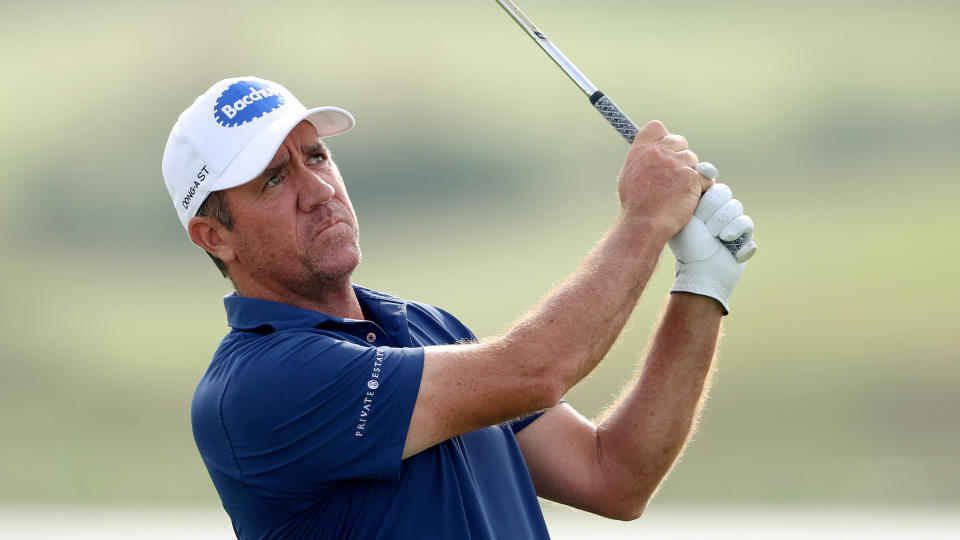   Scott Hend plays a wedge shot at the 2022 Portugal Masters 