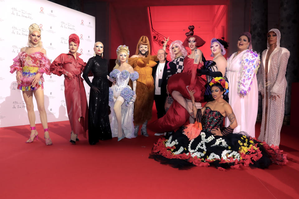 Jean Paul Gaultier at the Sidaction gala with the cast of “Drag Race France.” - Credit: François Goizé/Courtesy of Sidaction