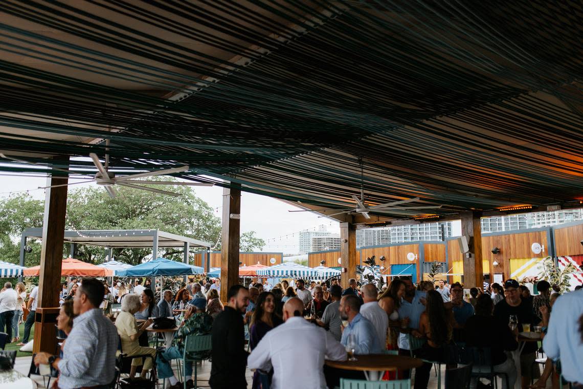 The tables near the main bar at Regatta Grove in Coconut Grove.