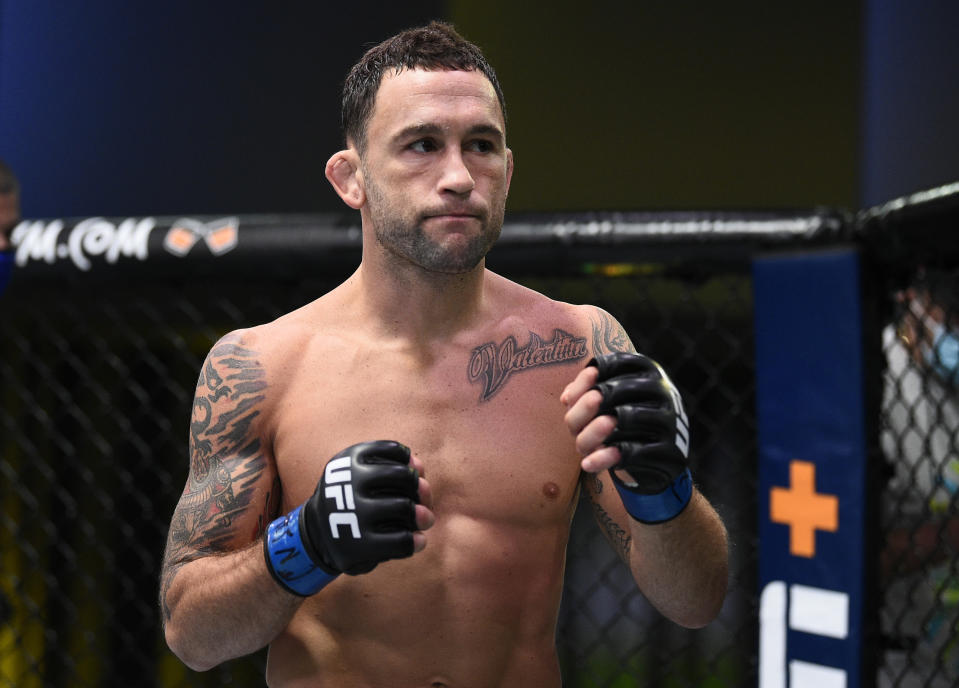 Frankie Edgar prepares to fight Pedro Munhoz of Brazil in their bantamweight fight during the UFC Fight Night event at UFC APEX on August 22, 2020 in Las Vegas, Nevada. (Photo by Chris Unger/Zuffa LLC)