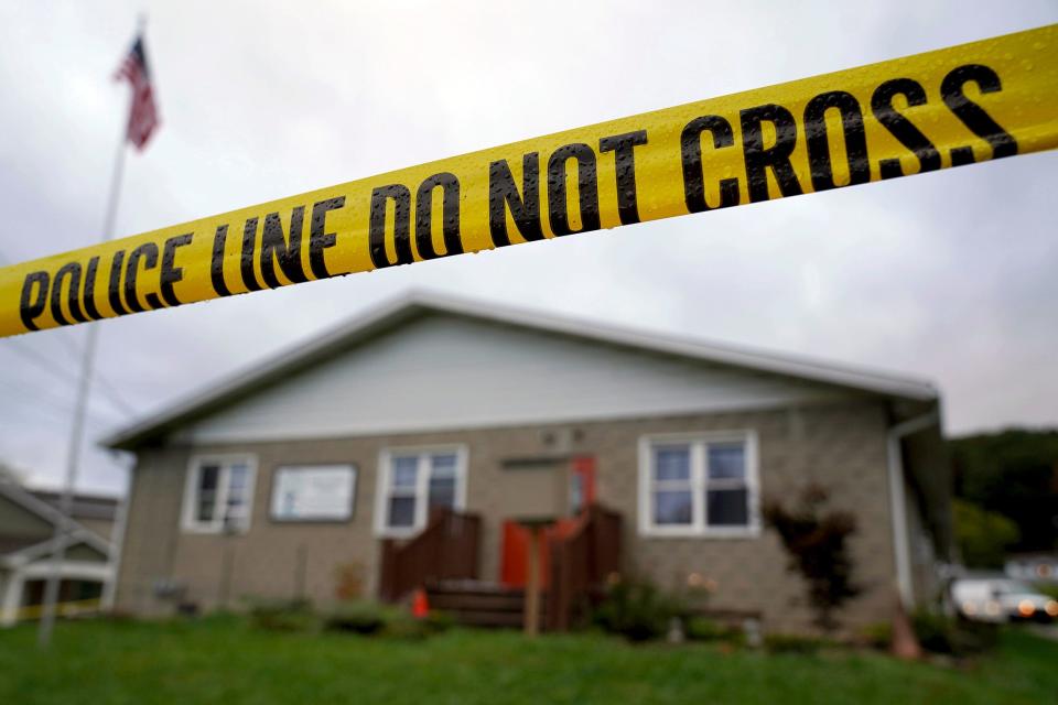 The scene of a fatal shooting at the Chevy Chase Community Center in White Township, Indiana County, Pa., on Sunday. State police in Indiana County said troopers, local officers and emergency services responded at 12:35 a.m. Sunday to the shooting at the center in White Township, about 50 miles northeast of Pittsburgh.