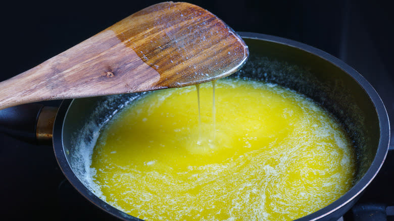 melted butter in pan