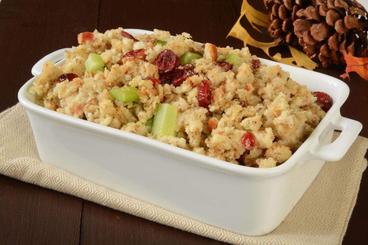 Stuffing with turkey broth, cranberries and celery