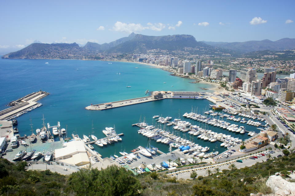 Calpe is a coastal town located in the comarca of Marina Alta, in the province of Alicante, Valencian Community, Spain, by the Mediterranean Sea.This images is taken from the summit of its iconic rock formation Penon De ifach.