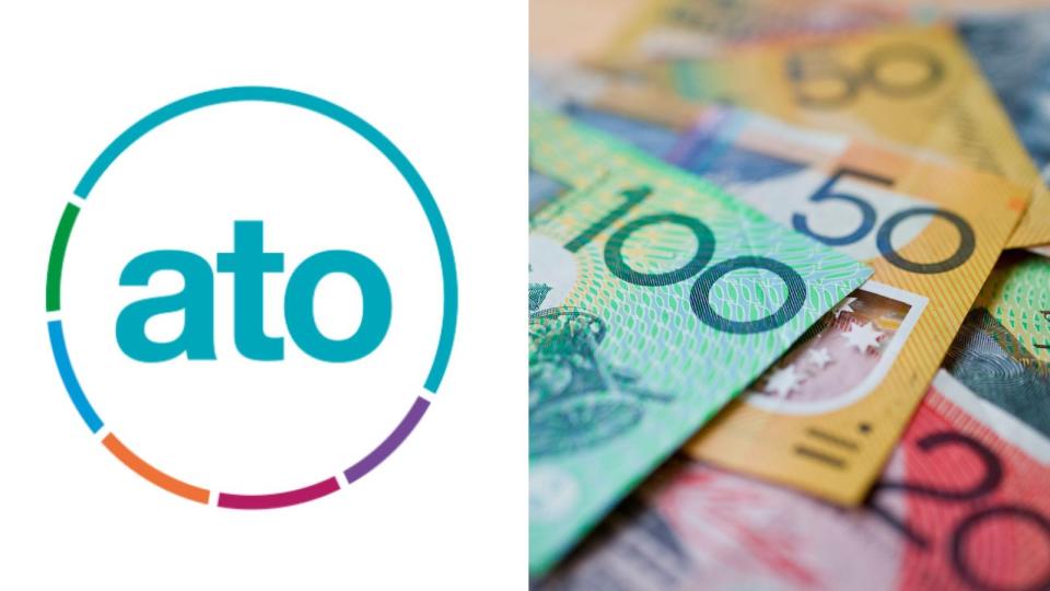 Compilation image of ATO tax symbol and pile of cash