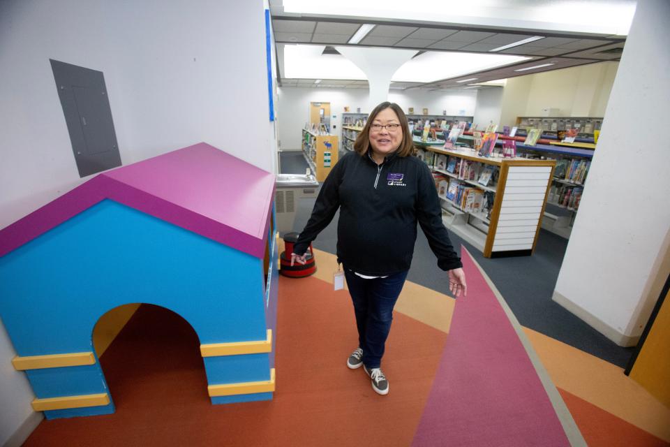 Stark County Library Director Mary Ellen Icaza talks about renovation ideas for the children's department. The library system is planning to construct a new 70,000-square-foot Main Library in downtown Canton.