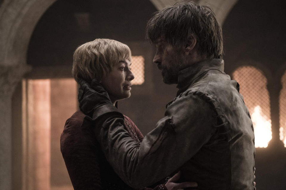 Cersei Lannister (Lena Headey) and her brother Jaime (Nikolaj Coster-Waldau) reunited in the penultimate episode of 'Game of Thrones'. (Credit: HBO)