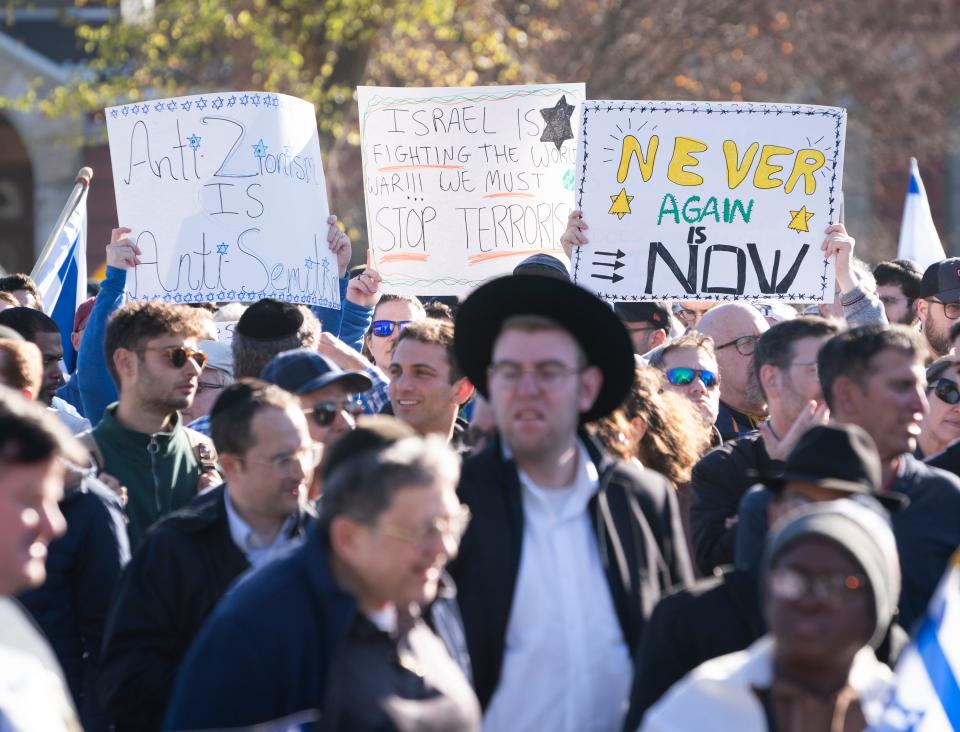 Israel supporters rally during the March for Israel in Washington.