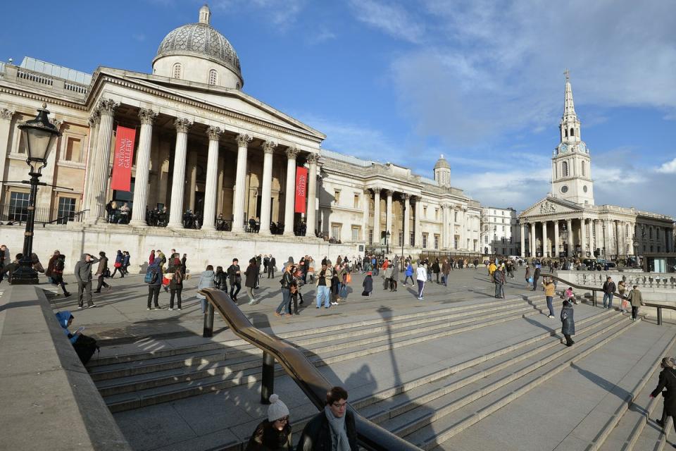 A view of the main entrance of the National Gallery in Trafalgar Square (John Stillwell / PA)