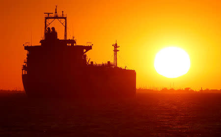 FILE PHOTO: Oil tanker is seen at sunset anchored off the Fos-Lavera oil hub near Marseille, France, October 5, 2017. REUTERS/Jean-Paul Pelissier/File Photo