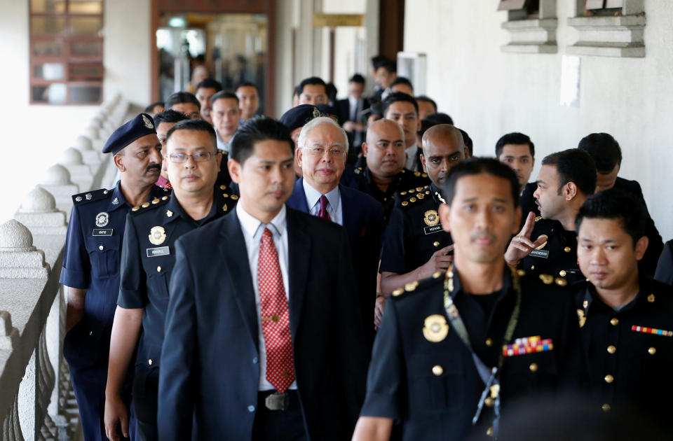 Former Malaysian prime minister Najib Razak arriving at the Kuala Lumpur Courts Complex